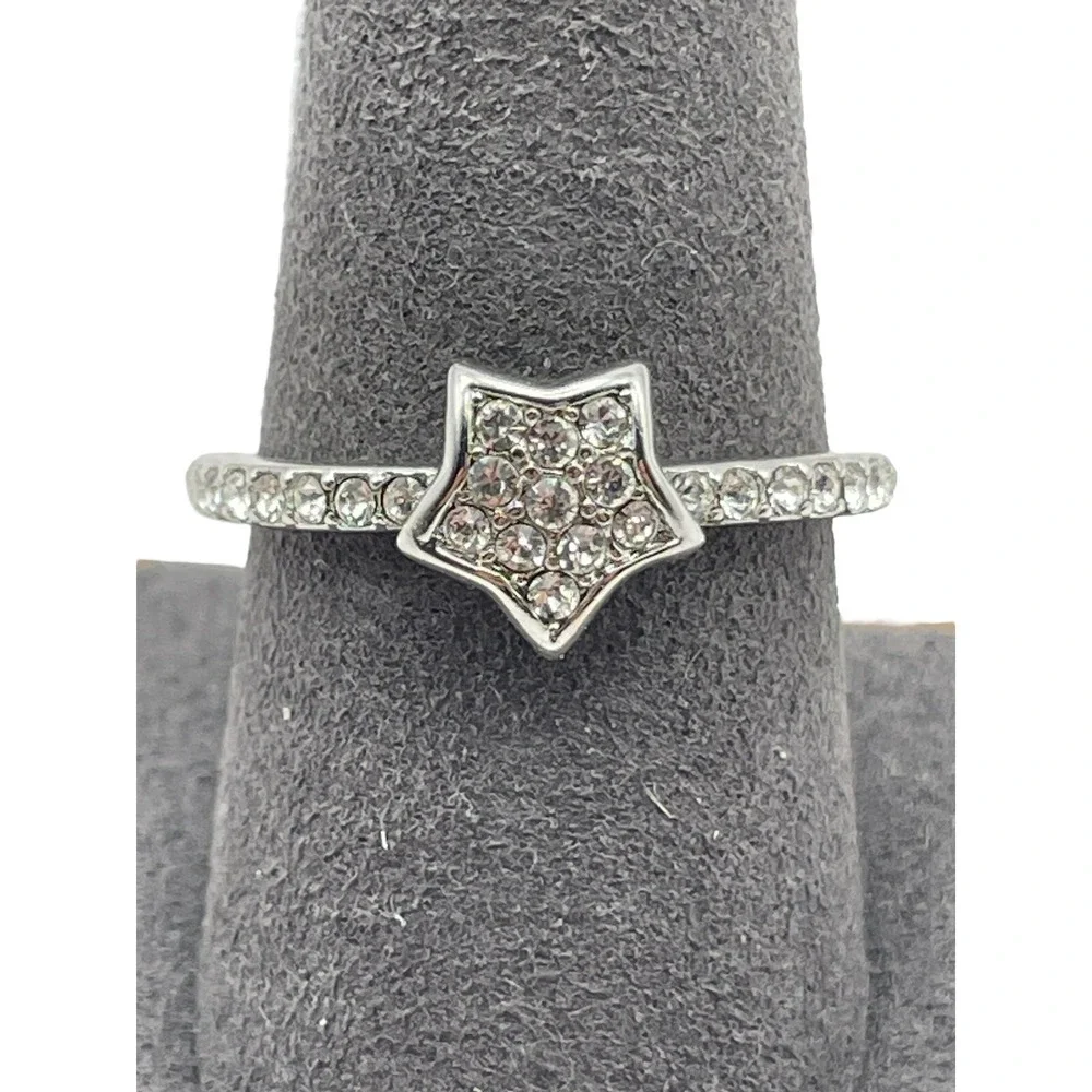 Star Ring Marked B China Silver‎ Tone Size 9 Icy Clear Rhinestones Astrology
